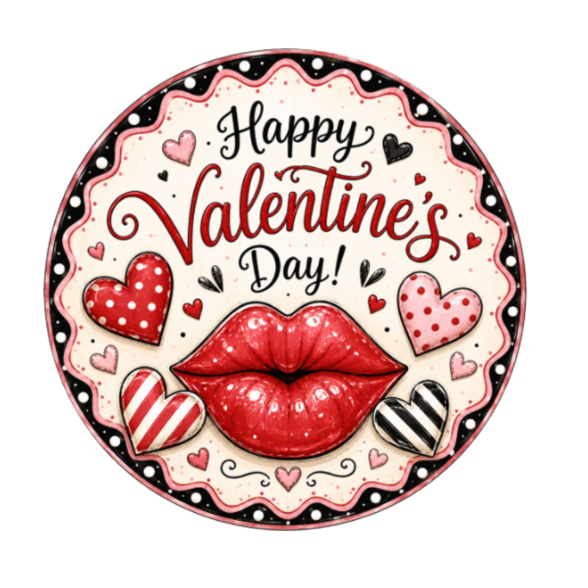 10" Valentine Lip Kisses Sign, Metal Wreath Sign, Home Decor