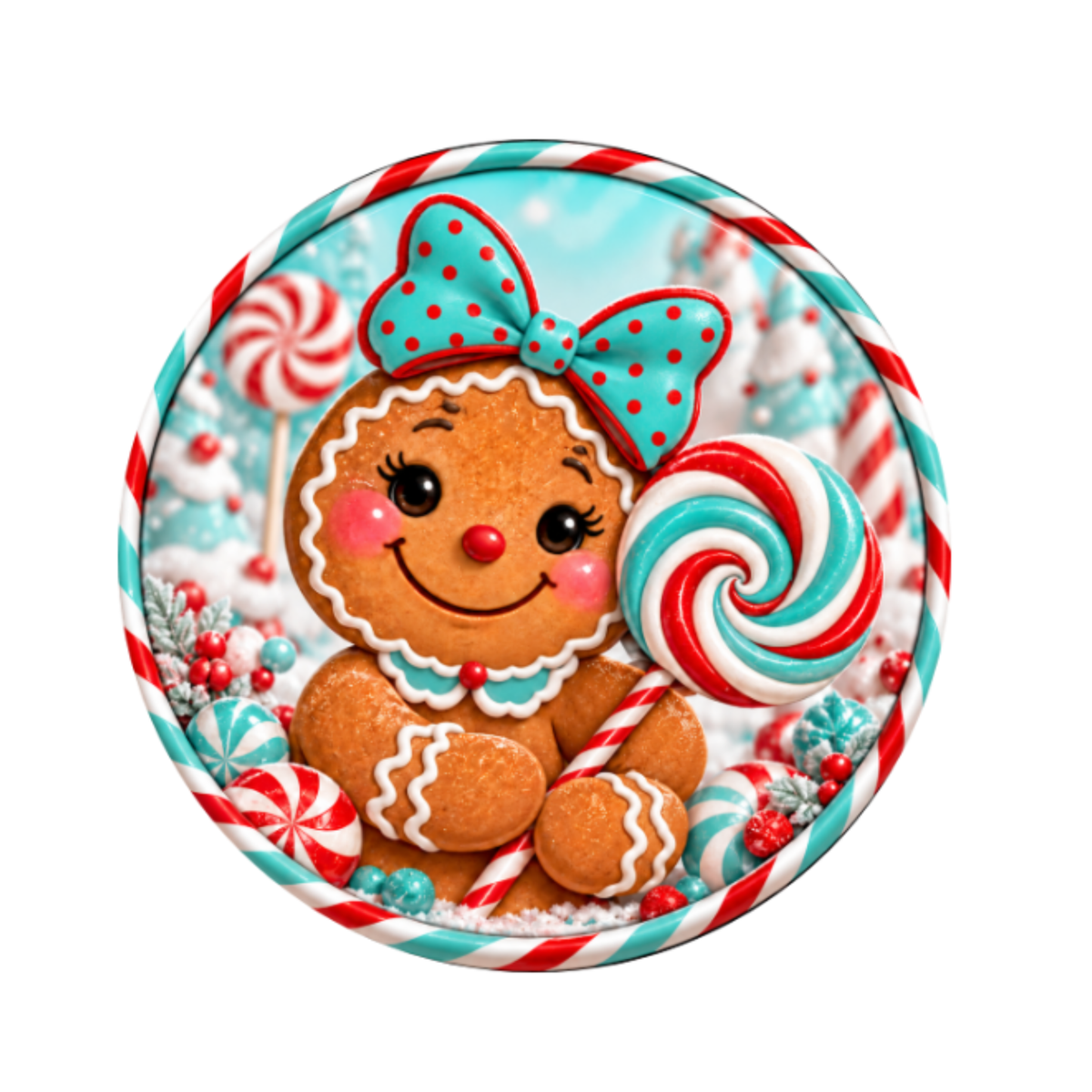10" Gingerbread Lollipop Sign, Metal Wreath Sign, Christmas Wreath Sign