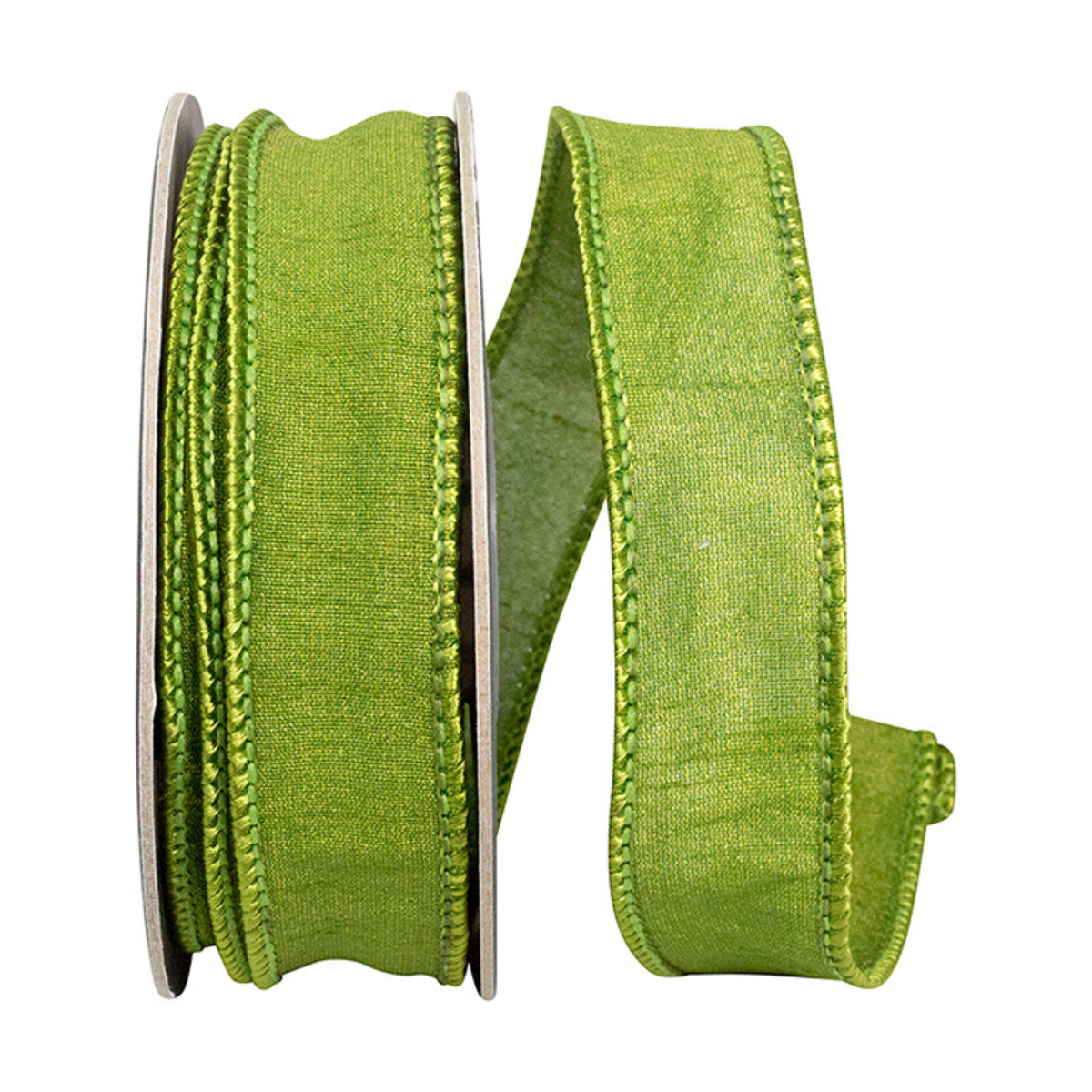 Dupioni Moss Green Wired Ribbon – 7/8" x 10 Yards, Wreath Ribbon