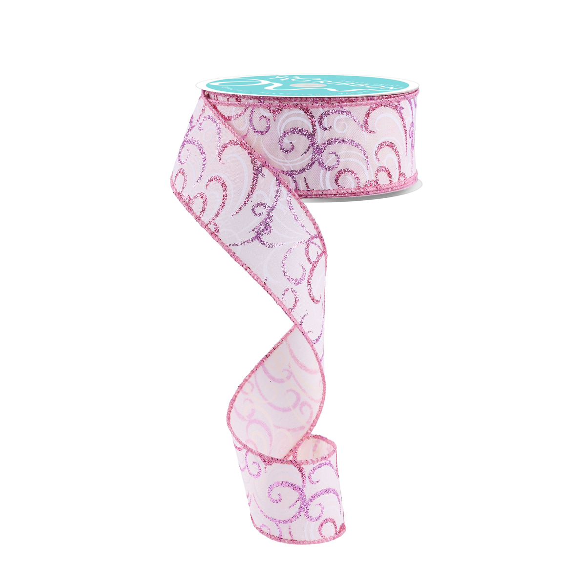 Pink Multi Swirl Wired Ribbon 1.5" x 10 Yards, Wreath Ribbon, Craft Supplies, Valentine Ribbon
