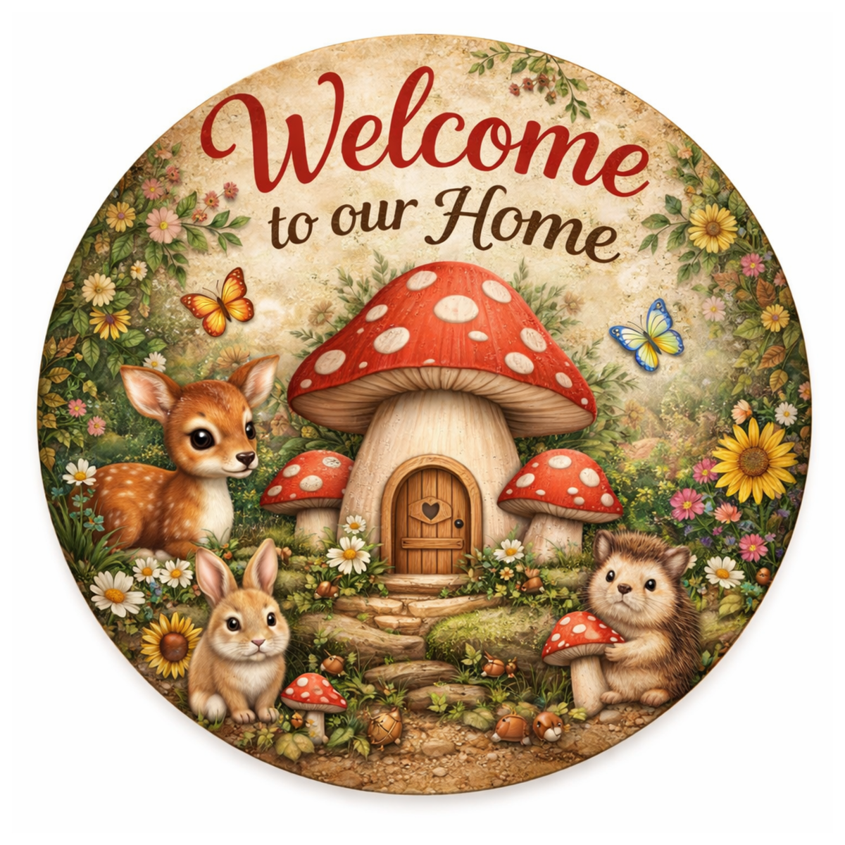 Mushroom Welcome 10 Inch Wreath Sign, Metal Wreath Sign, Home Decor, DIY, The Ritzy Cactus