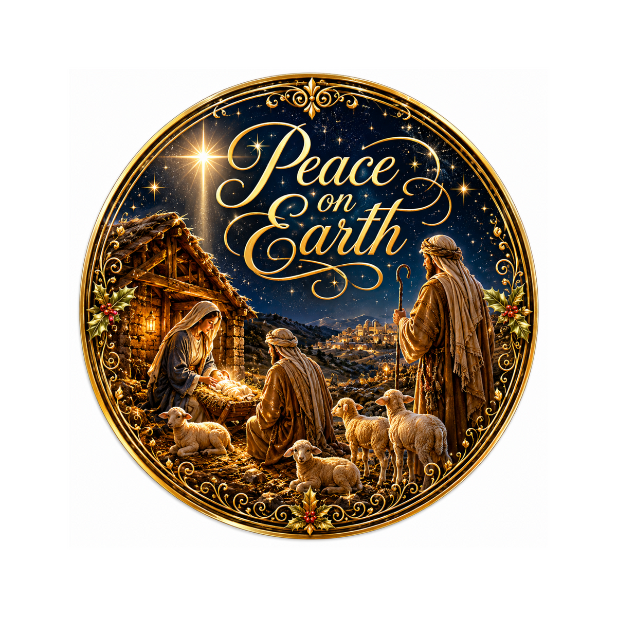10" Peace On Earth Sign, Metal Wreath Sign, Wreath Sign