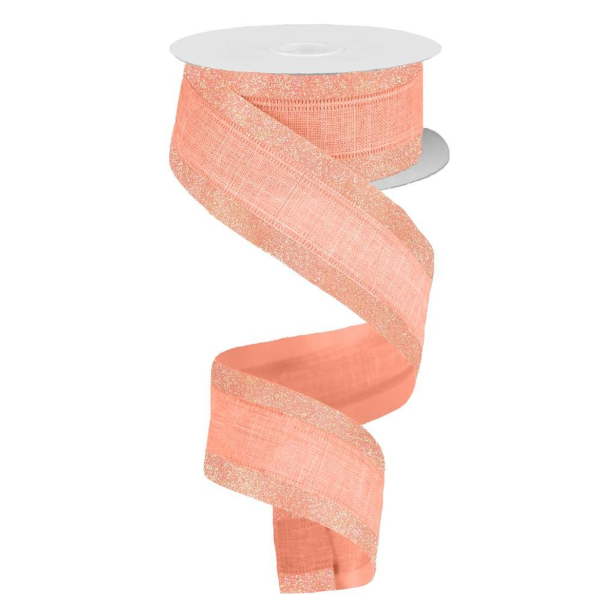Peach Glitter Royal Burlap Wired Ribbon 1.5" x 10 Yards, Wreath Ribbon, Craft Supplies