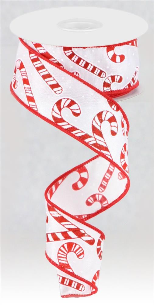 Peppermint Red Trimmed Wired Ribbon – 1.5" x 10 Yards, Holiday Wreath Ribbon, Craft Supplies
