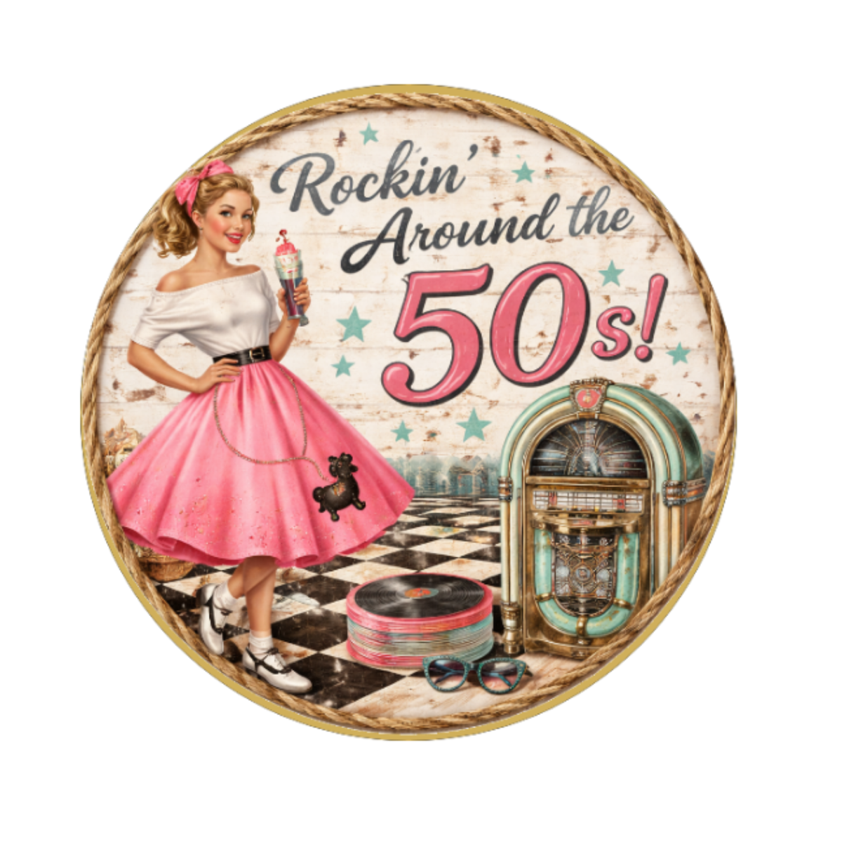 Poodle Skirt 10" Wreath Sign, Home Decor, The Ritzy Cactus
