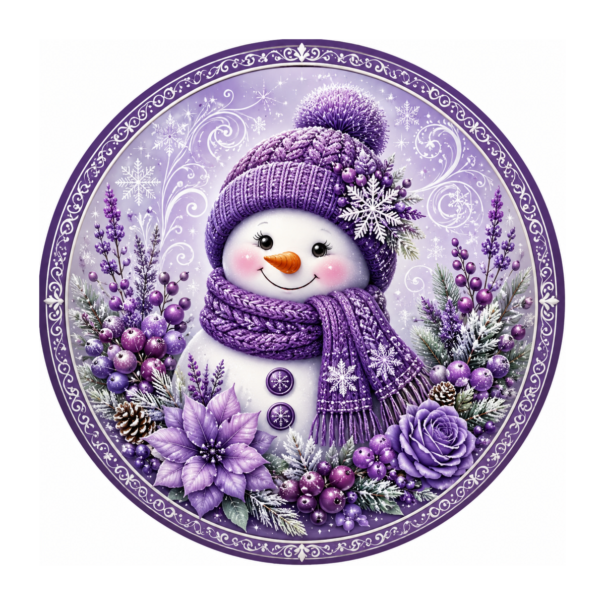 10" Purple Snowman Sign, Metal Wreath Sign, Winter Sign Home Decor