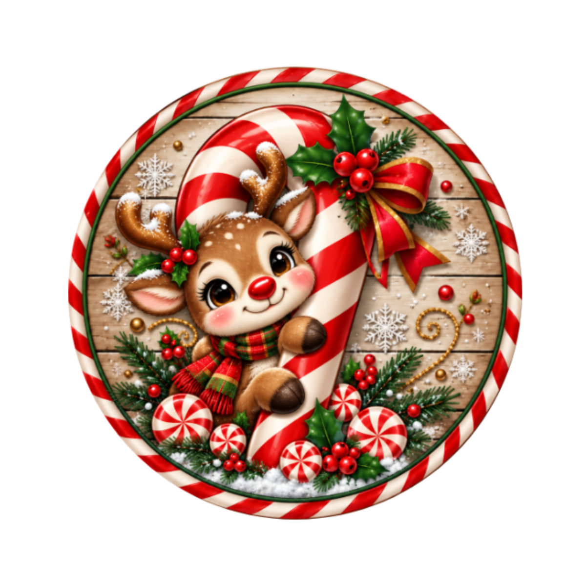 Reindeer Candy Cane Metal Wreath Sign, Christmas Wreath Sign