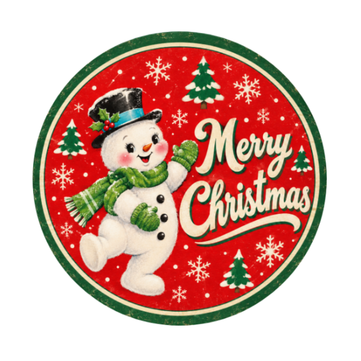 Retro Snowman Merry Christmas Metal Wreath Sign, Christmas Wreath Sign