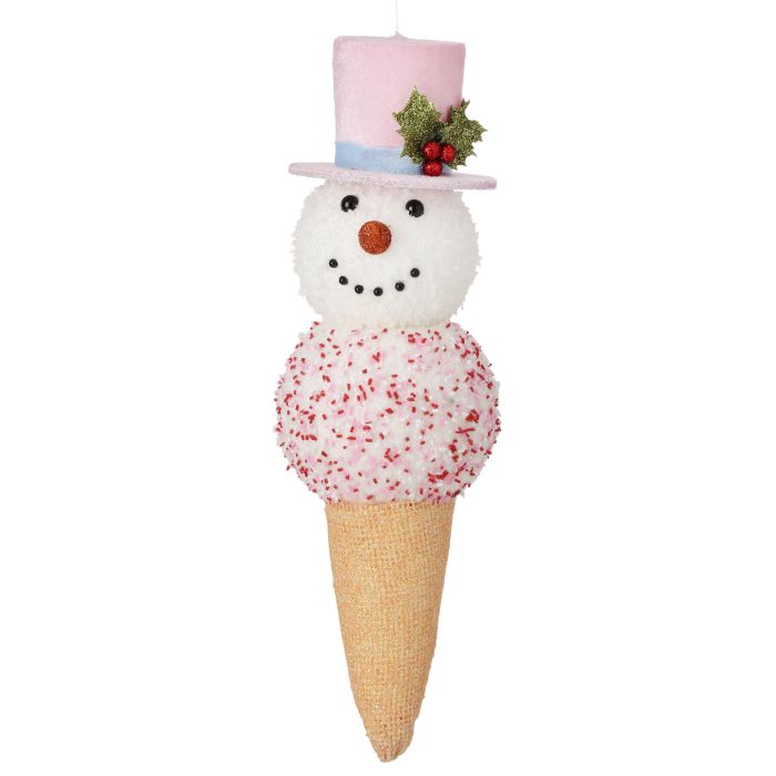 14" Ice Cream Snowman Attachment, Whimsical Christmas Wreath Pick, Holiday Embellishment | DIY Wreath Supply