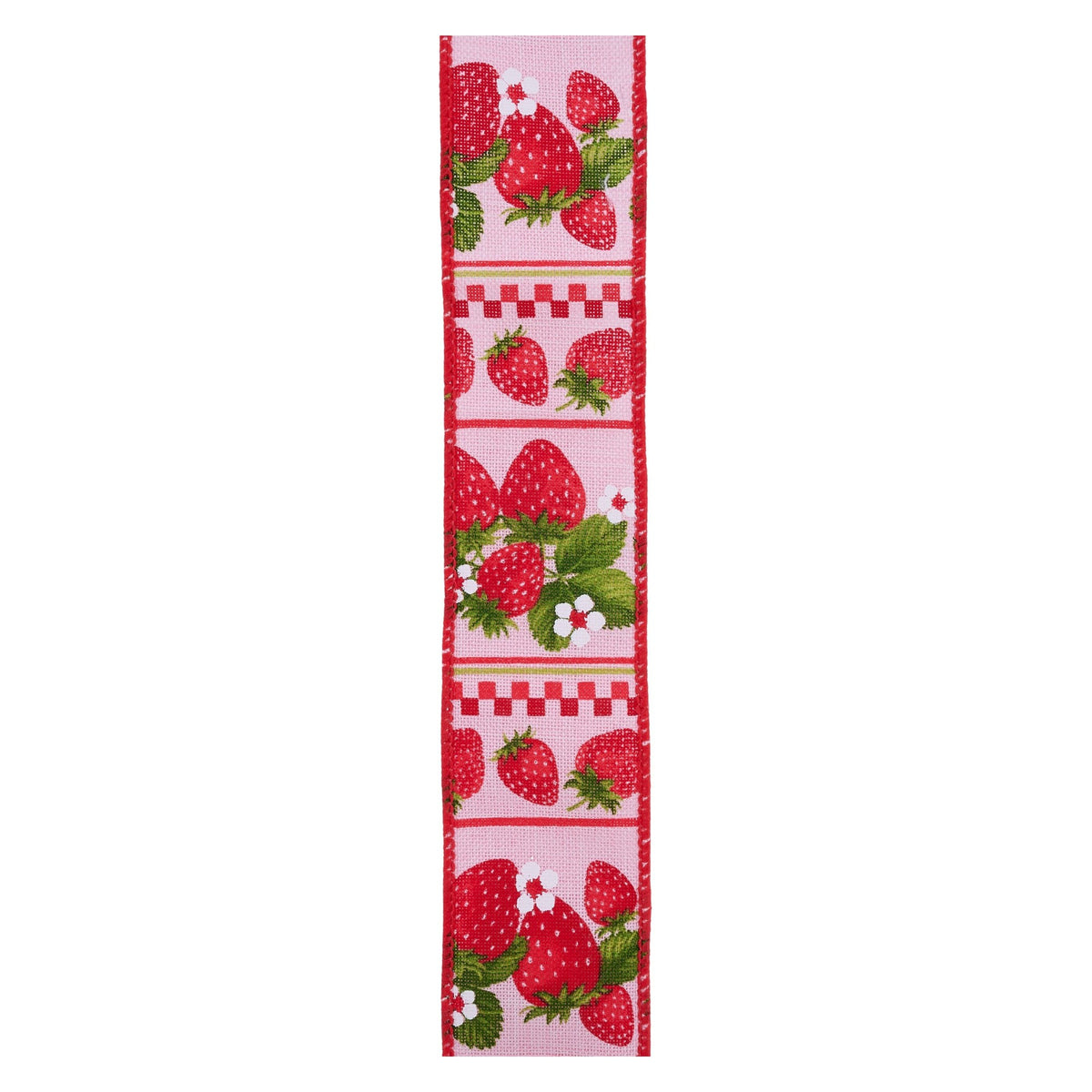Strawberry Print Wired Ribbon – 1.5" x 10 Yards, Wreath Ribbon, Craft Supplies, Whimsical Ribbon