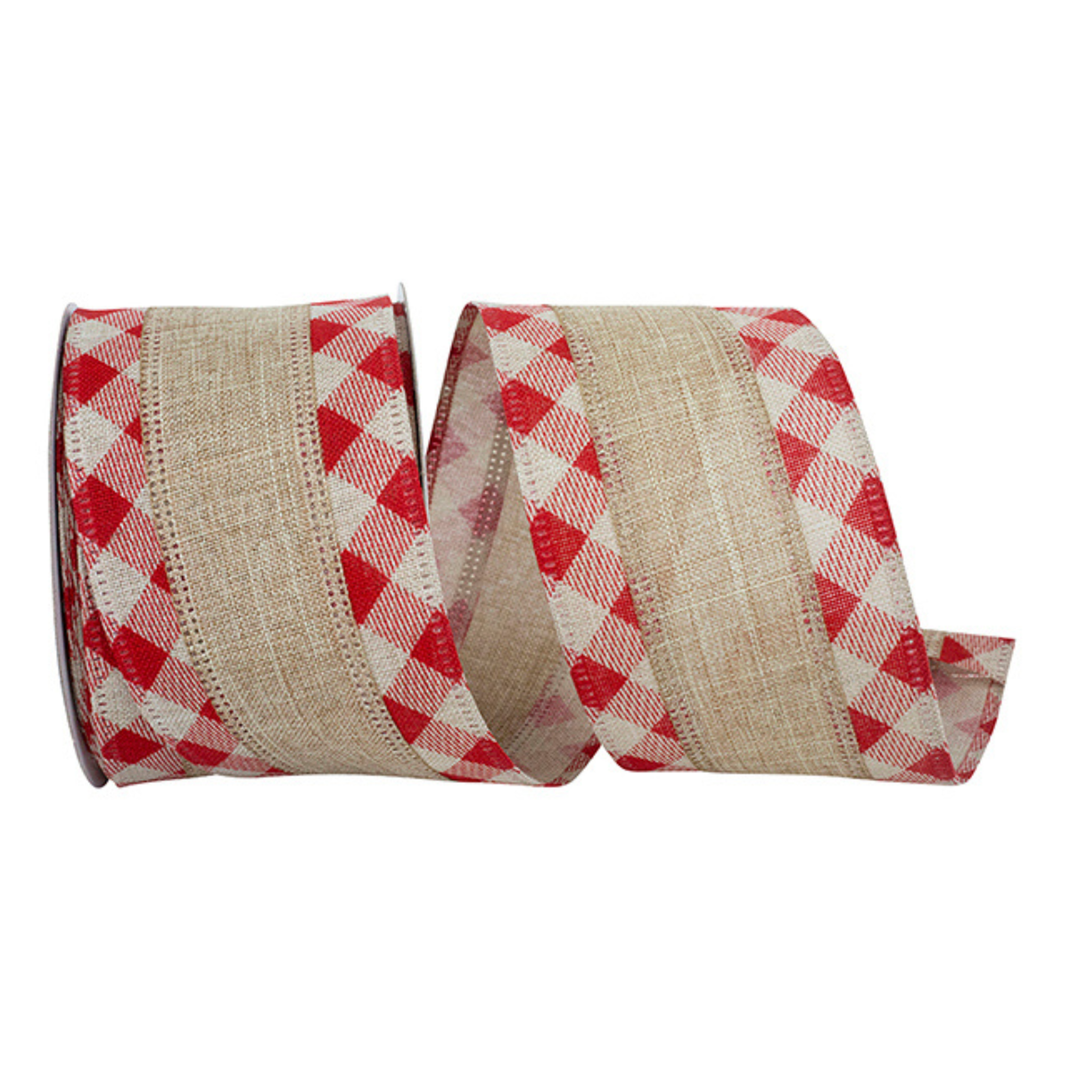 Stripe Overlay Gingham Linen Wired by Reliant – 2.5" x 10 Yards, Wreath Ribbon