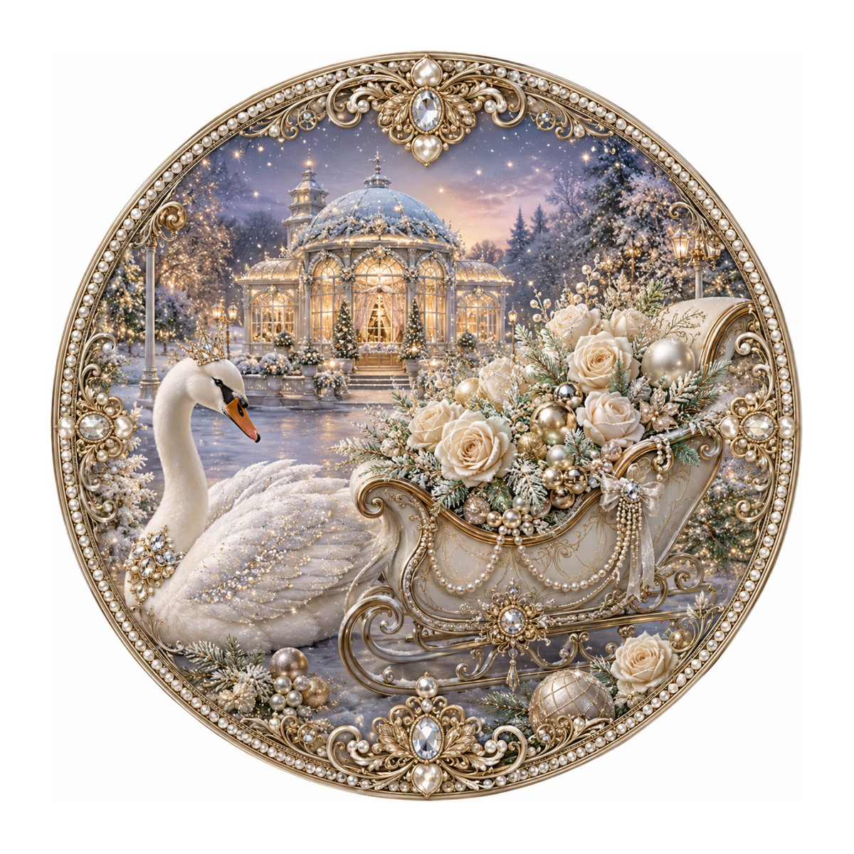 10" Fancy Christmas Swan Sign, Metal Wreath Sign, Home Decor
