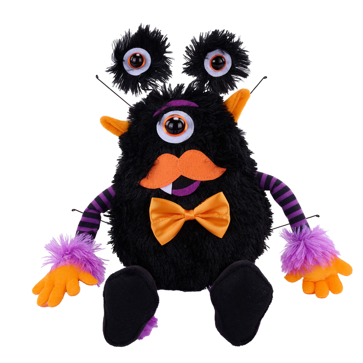 15.25 " Plush Black Monster With Bow Tie Wreath Attachment, Halloween Wreath Supplies, DIY Craft Supplies, Wreath Making