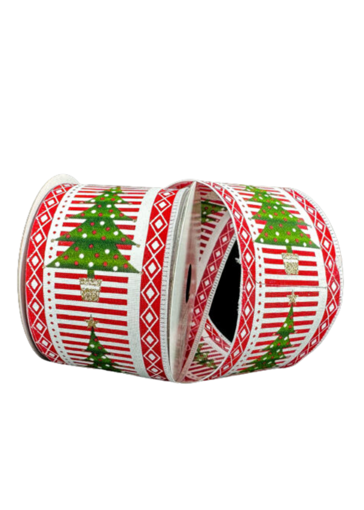 Striped Base, Diamond Edge Christmas Tree Ribbon – 2.5" x 10 Yards, Holiday Wreath Ribbon, Craft Supplies, Christmas Ribbon