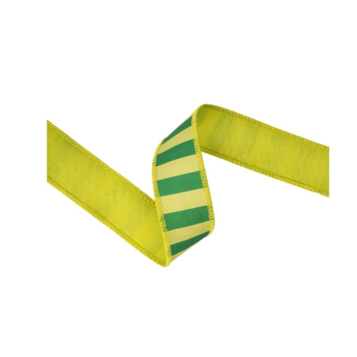 1 1/2" Wired Dupioni Ribbon | Green/Lime Horizontal Stripe w/ Green Backing | 10 Yard Roll