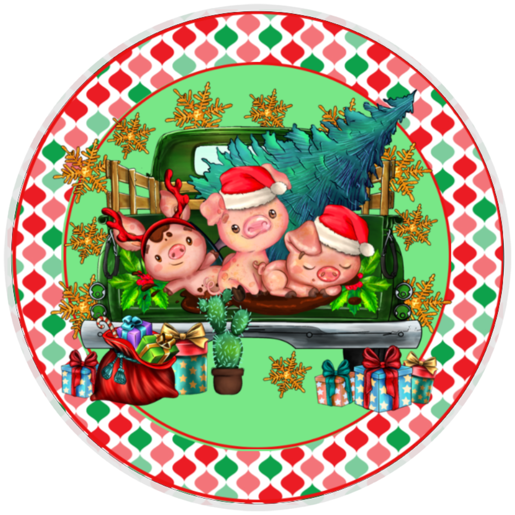 10” Christmas Pig Wreath Sign, Home Decor, Aluminum, The Ritzy Cactus