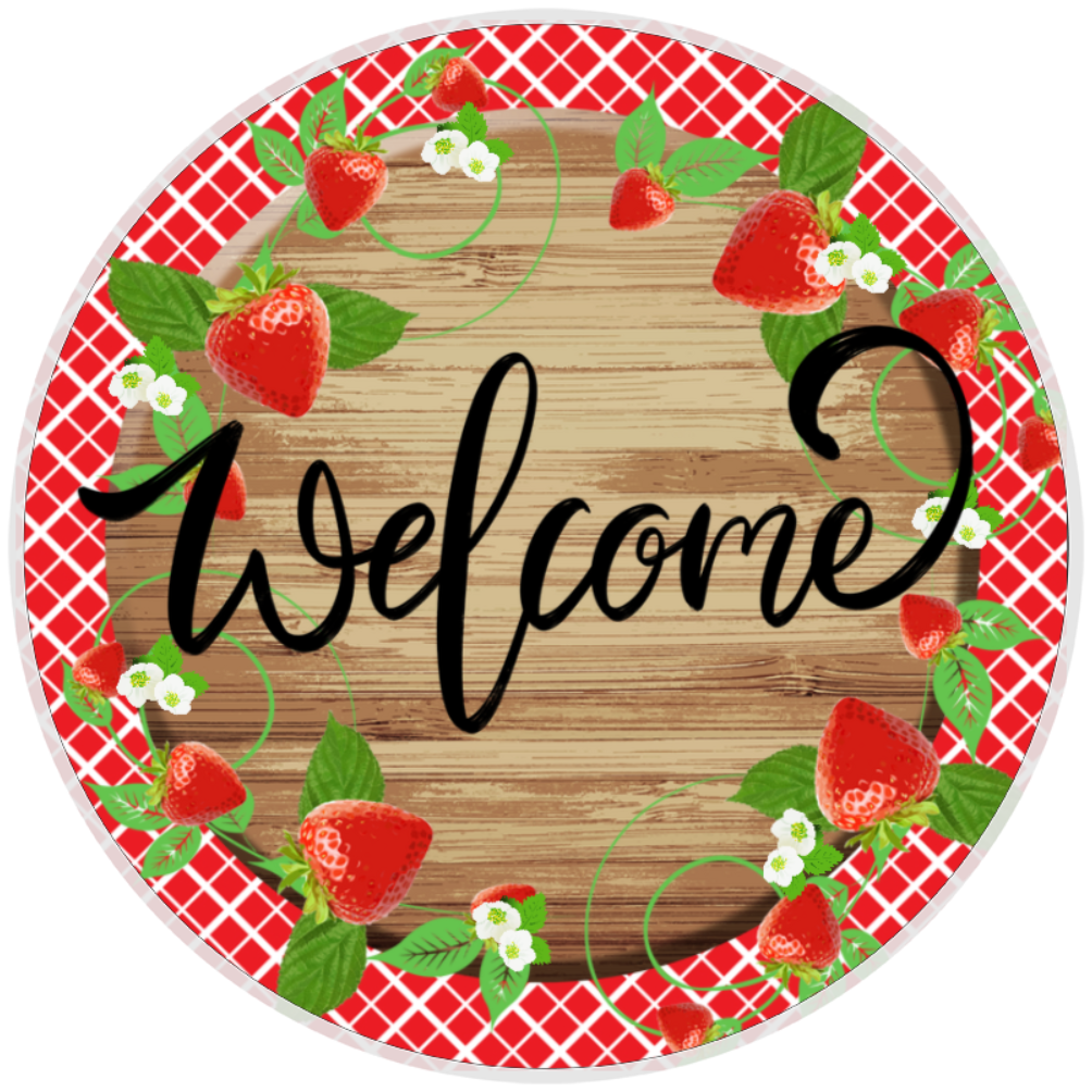 10” Strawberry Welcome Wreath Sign, Home Decor, Aluminum, The Ritzy Cactus