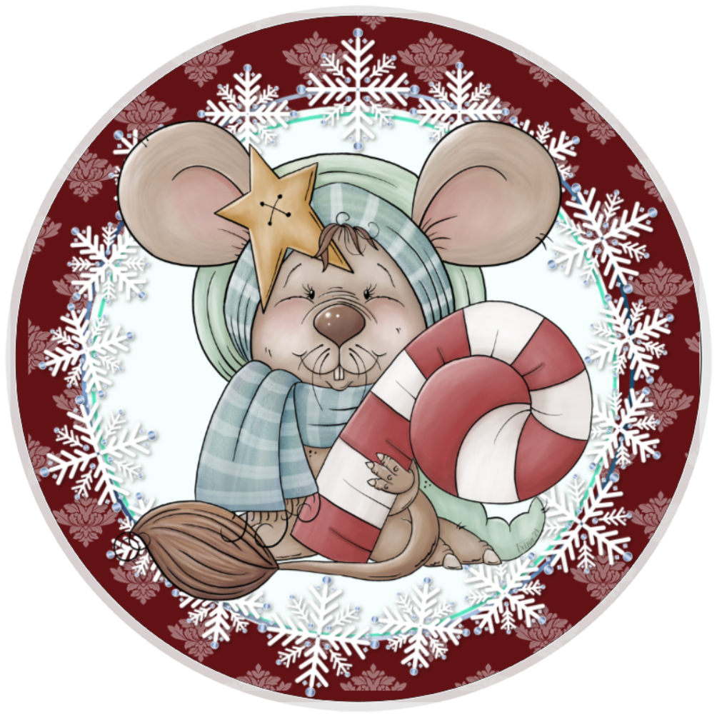 10” Christmas Mouse Candy Cane Wreath Sign, Home Decor, Aluminum, The Ritzy Cactus