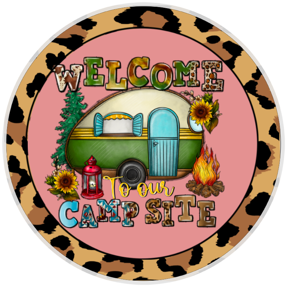 10” Camping Campsite Welcome Wreath Sign, Home Decor, Aluminum, The Ritzy Cactus