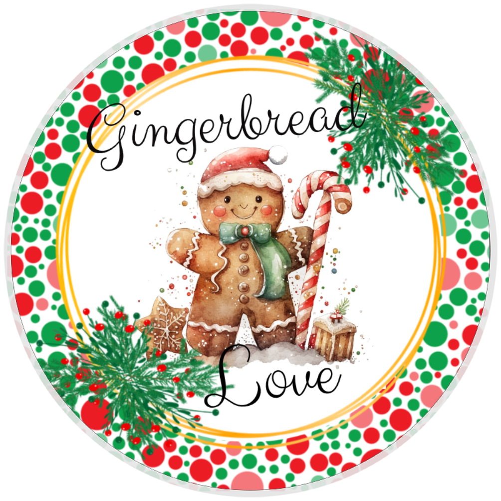 10” Christmas Gingerbread Love Wreath Sign, Home Decor, Aluminum, The Ritzy Cactus