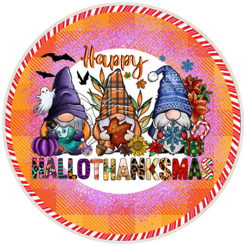 10” Gnome Halloween Thanksgiving Christmas Wreath Sign, Home Decor, Aluminum, The Ritzy Cactus
