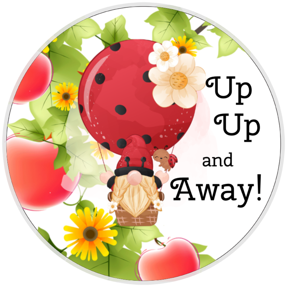 10” Ladybug Hot Air Balloon Gnome Wreath Sign, Home Decor, Aluminum, The Ritzy Cactus