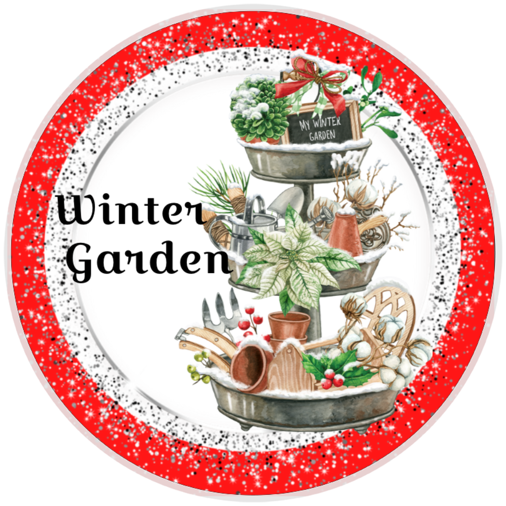 10” Winter Garden Wreath Sign, Home Decor, Aluminum, The Ritzy Cactus