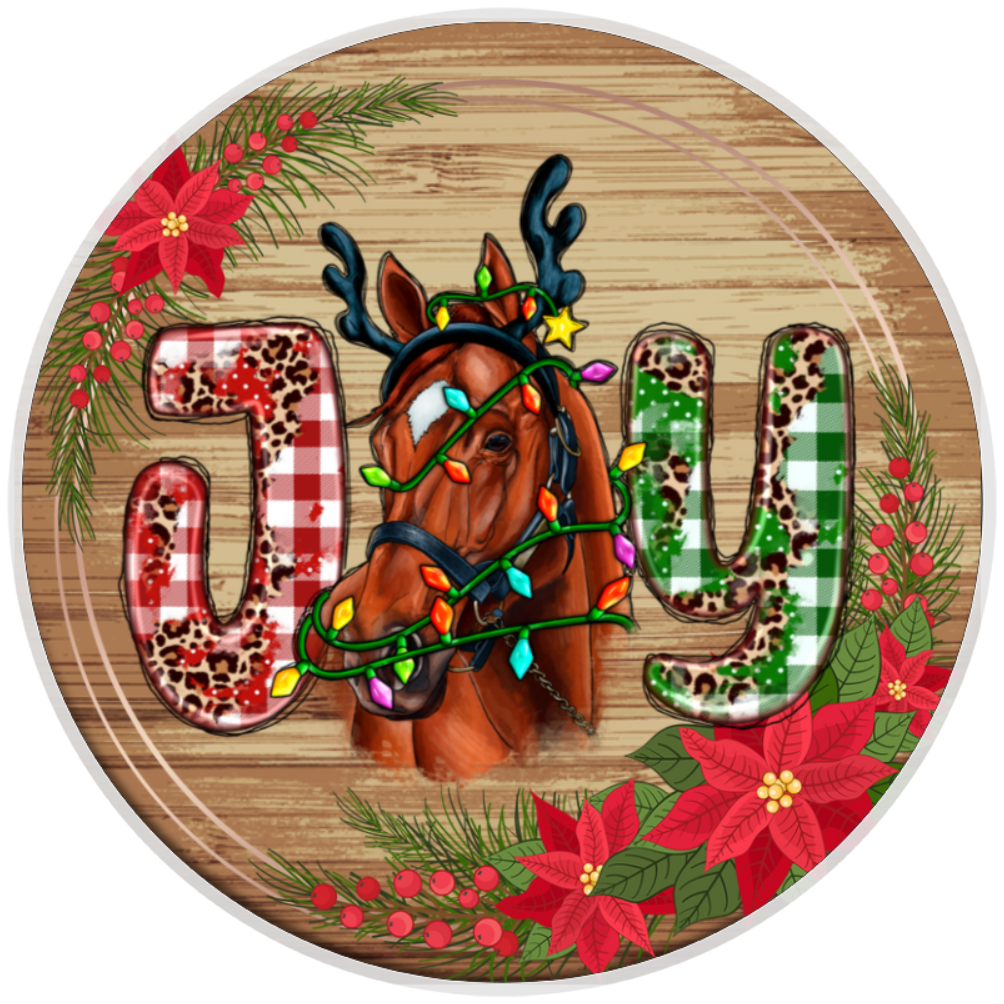 10” Christmas Joy Horse Wreath Sign, Home Decor, Aluminum, The Ritzy Cactus