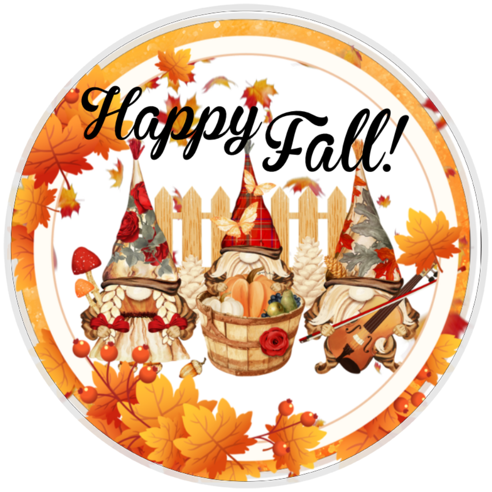 10” Gnome Happy Fall Wreath Sign, Home Decor, Aluminum, The Ritzy Cactus