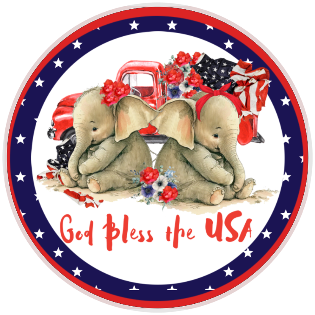10” Patriotic Elephant Wreath Sign, Home Decor