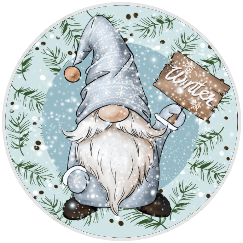 10” Winter Gnome Wreath Sign, Home Decor, Aluminum, The Ritzy Cactus