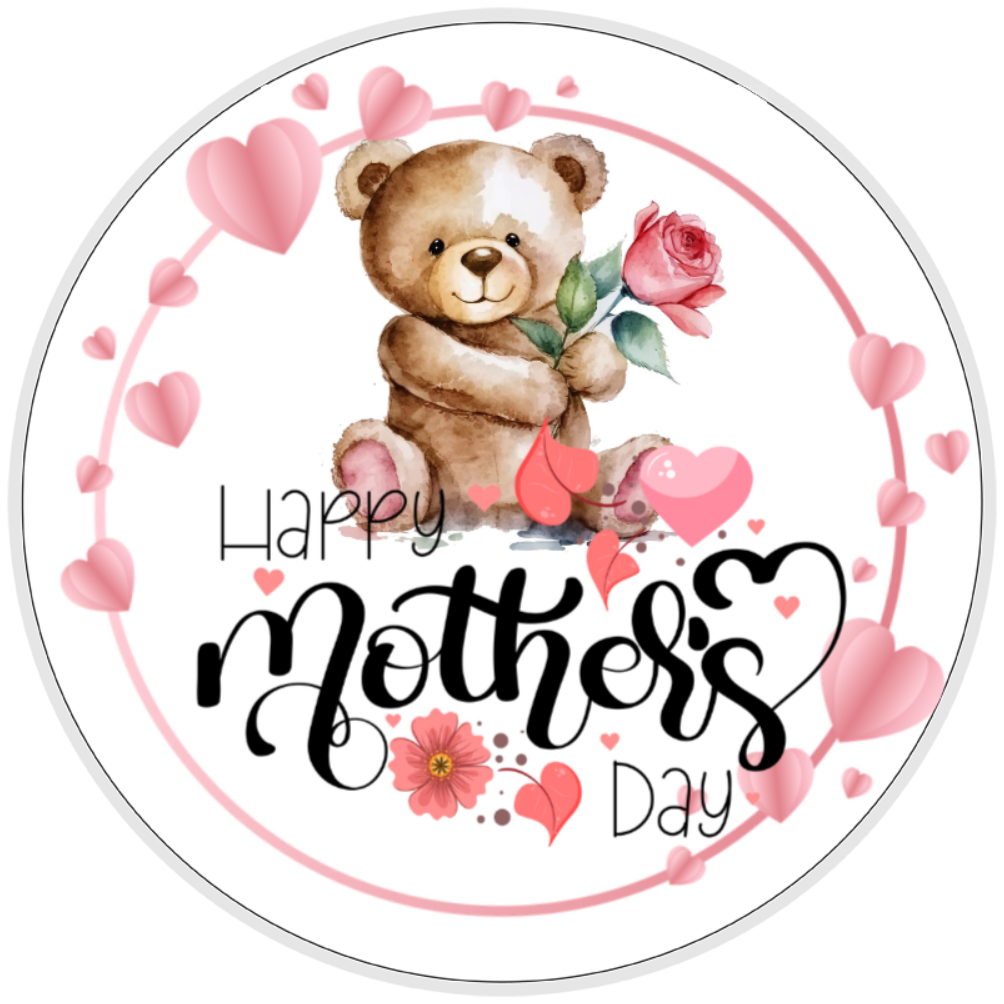 10” Mother’s Day Bear Wreath Sign, Home Decor, Aluminum, The Ritzy Cactus