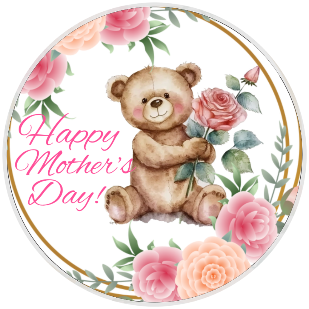 10” Mother’s Day Bear Rose Wreath Sign, Home Decor, Aluminum, The Ritzy Cactus