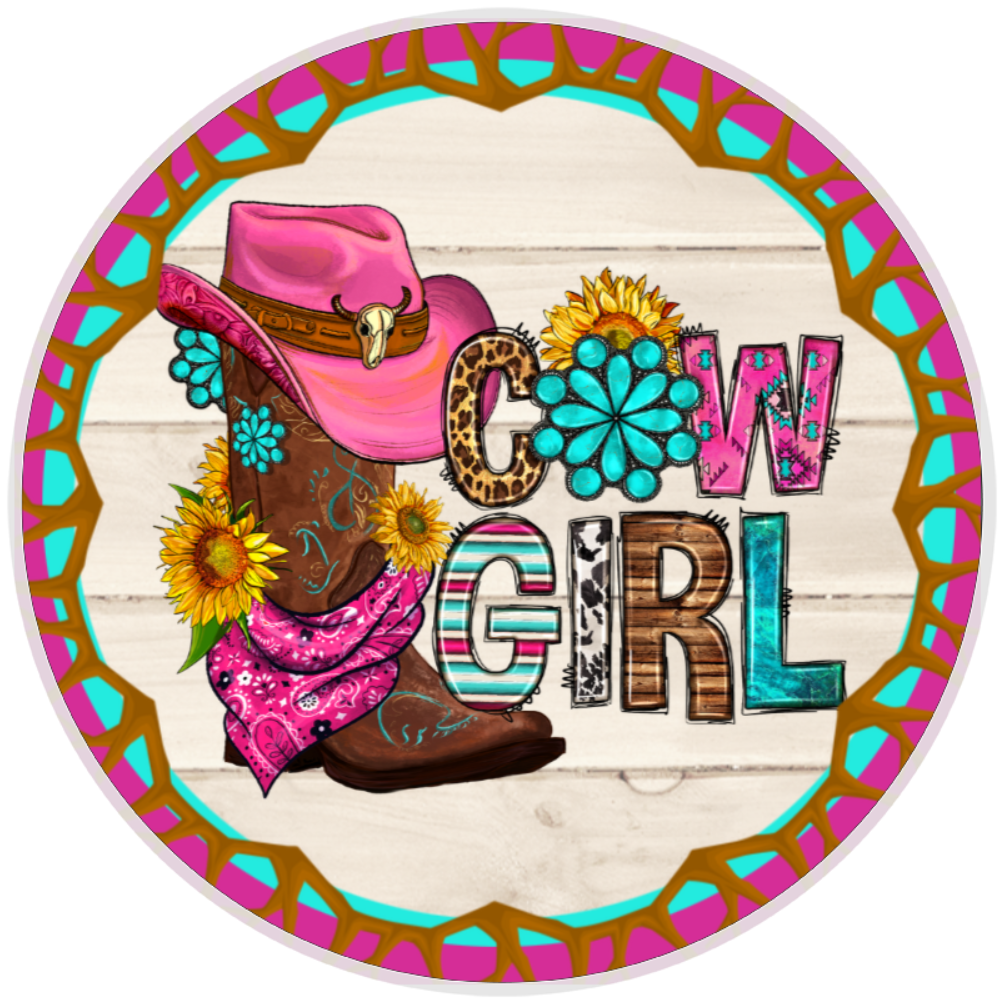 10” Western Cowgirl Boot Wreath Sign, Home Decor, Aluminum, The Ritzy Cactus