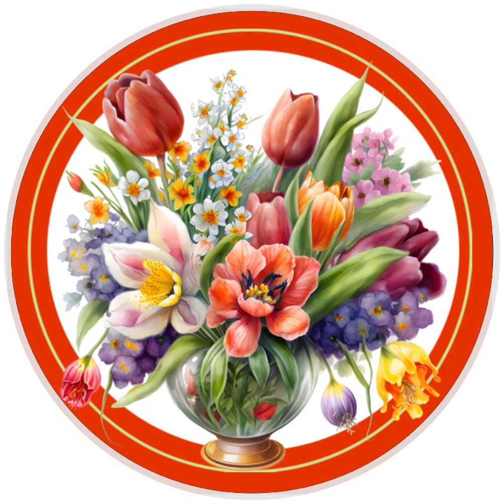 10” Mother’s Day Orange Tulip Floral Wreath Sign, Home Decor, Aluminum, The Ritzy Cactus