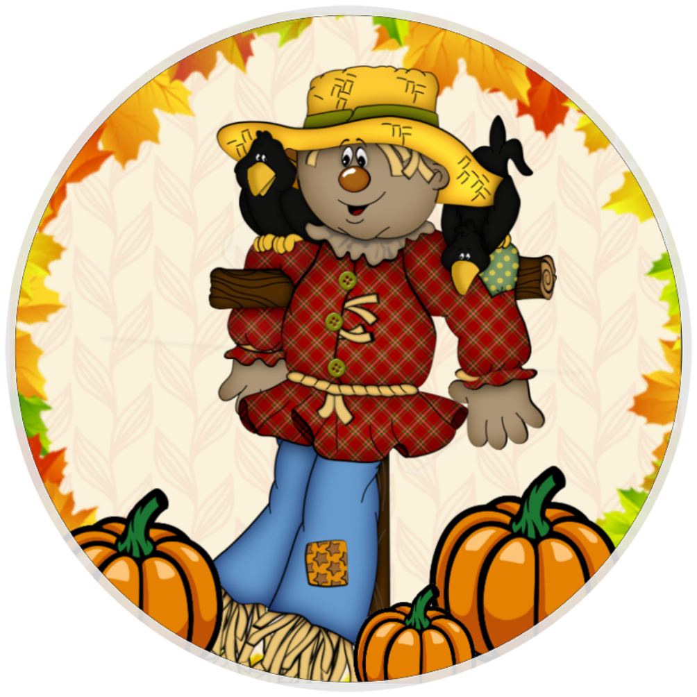 10” Fall Scarecrow Wreath Sign, Home Decor, Aluminum, The Ritzy Cactus