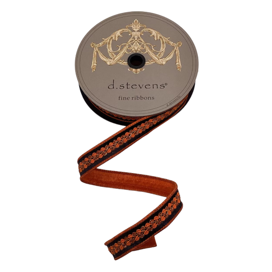 Metallic Dupion Orange Copper Center Trim Black Wired Ribbon by d. Stevens Ribbon – 1" x 10 Yards, Fine Ribbon, Wreath Supplies, The Ritzy Cactus
