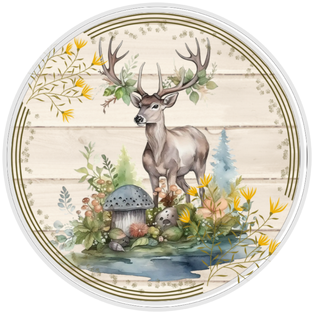 10” Buck Deer Woodland Wreath Sign, Home Decor, Aluminum, The Ritzy Cactus