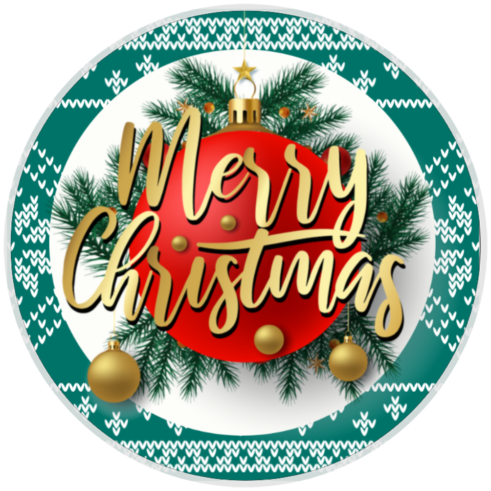 10” Merry Christmas Sweater Print Wreath Sign, Home Decor, Aluminum, The Ritzy Cactus