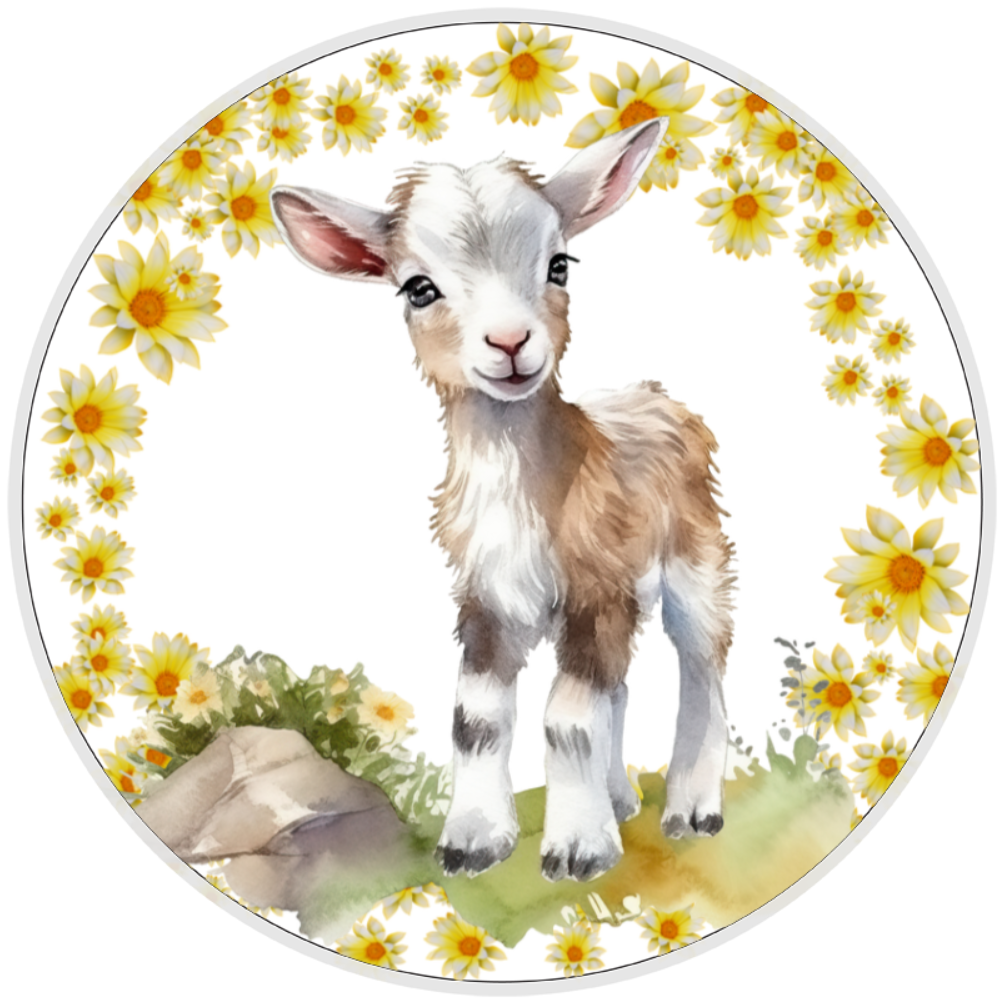 10” Daisy  Goat Sign, Home Decor, Aluminum, The Ritzy Cactus