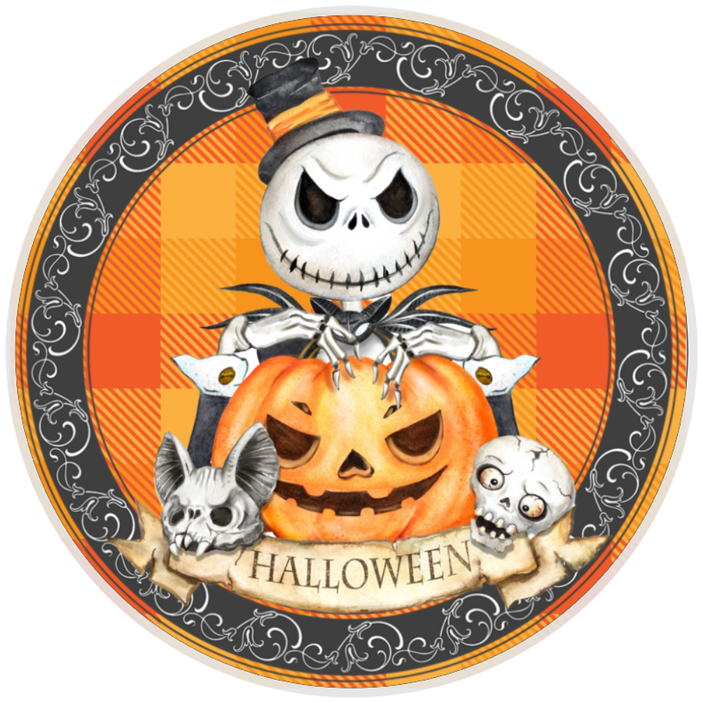 10” Halloween Jack Pumpkin Wreath Sign, Home Decor, Aluminum, The Ritzy Cactus