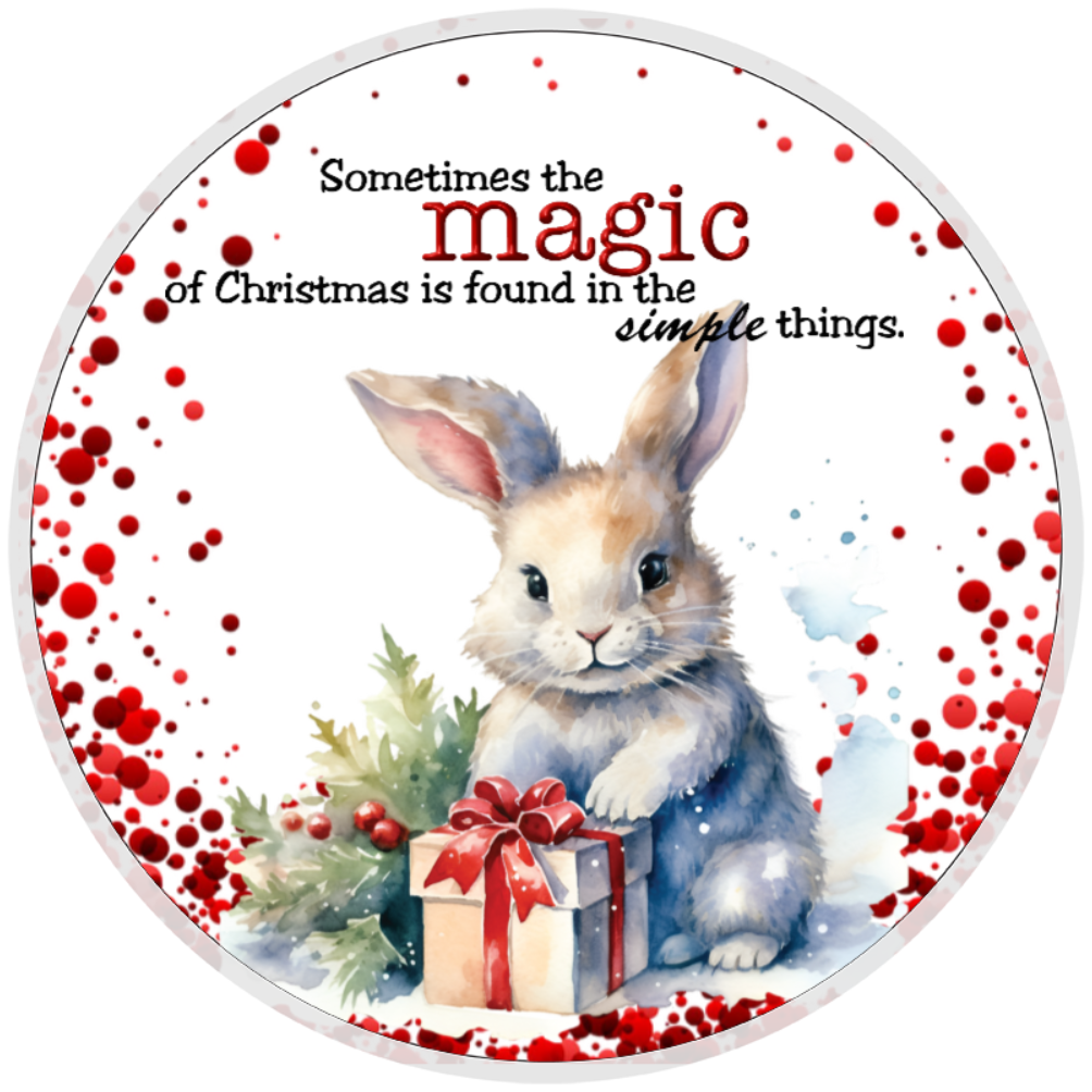 10”  Christmas Magic Bunny Sign, Home Decor, Aluminum, The Ritzy Cactus