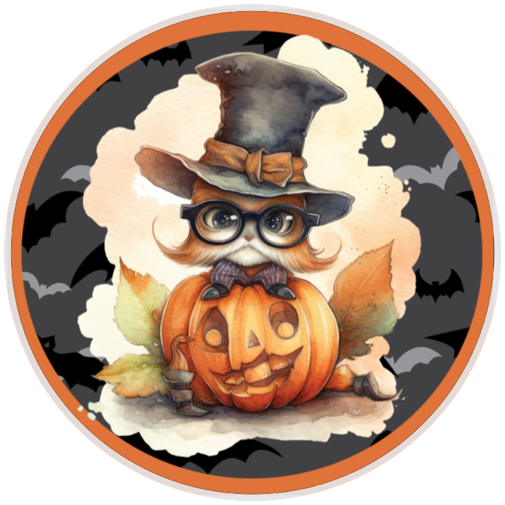10” Bat Cat Pumpkin Halloween Sign, Home Decor, Aluminum, The Ritzy Cactus