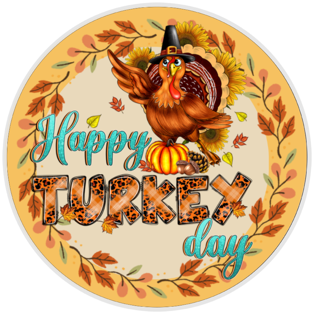 10” Happy Turkey Day Wreath Sign, Home Decor, Aluminum, The Ritzy Cactu