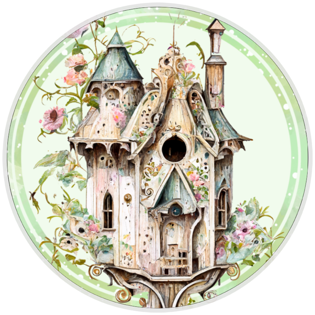 10” Victorian Birdhouse Wreath Sign, Home Decor, Aluminum, The Ritzy Cactus