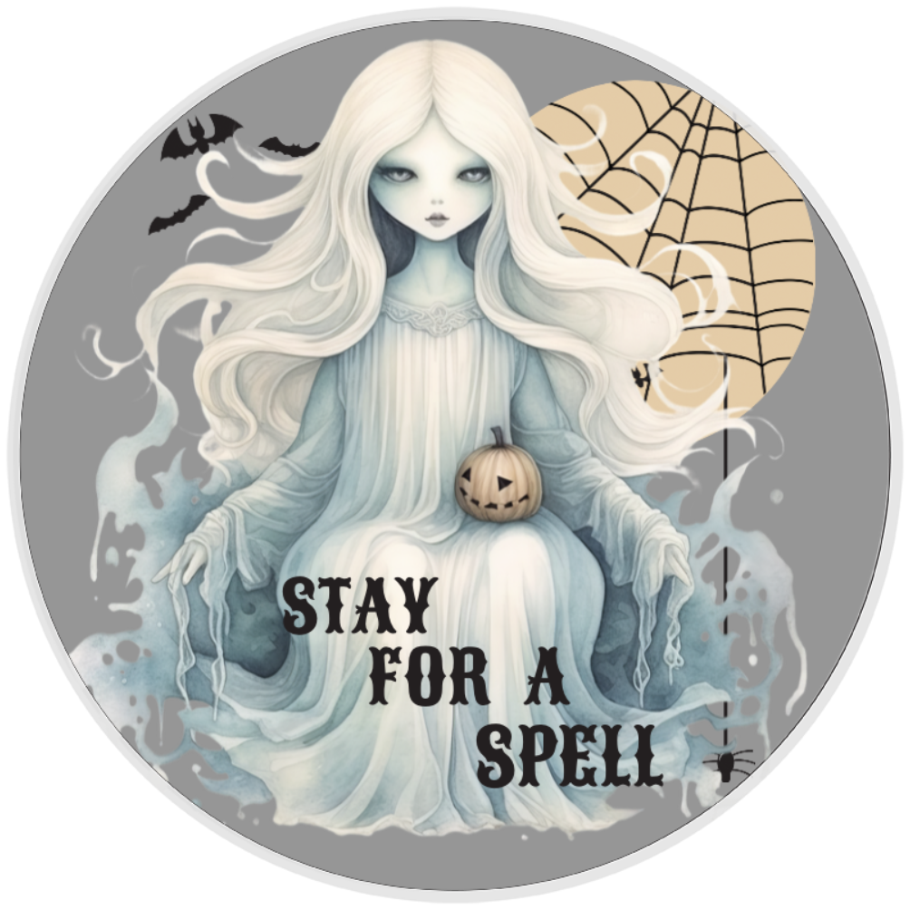 10” Stay For Spell Witch Halloween  Sign, Home Decor, Aluminum, The Ritzy Cactus