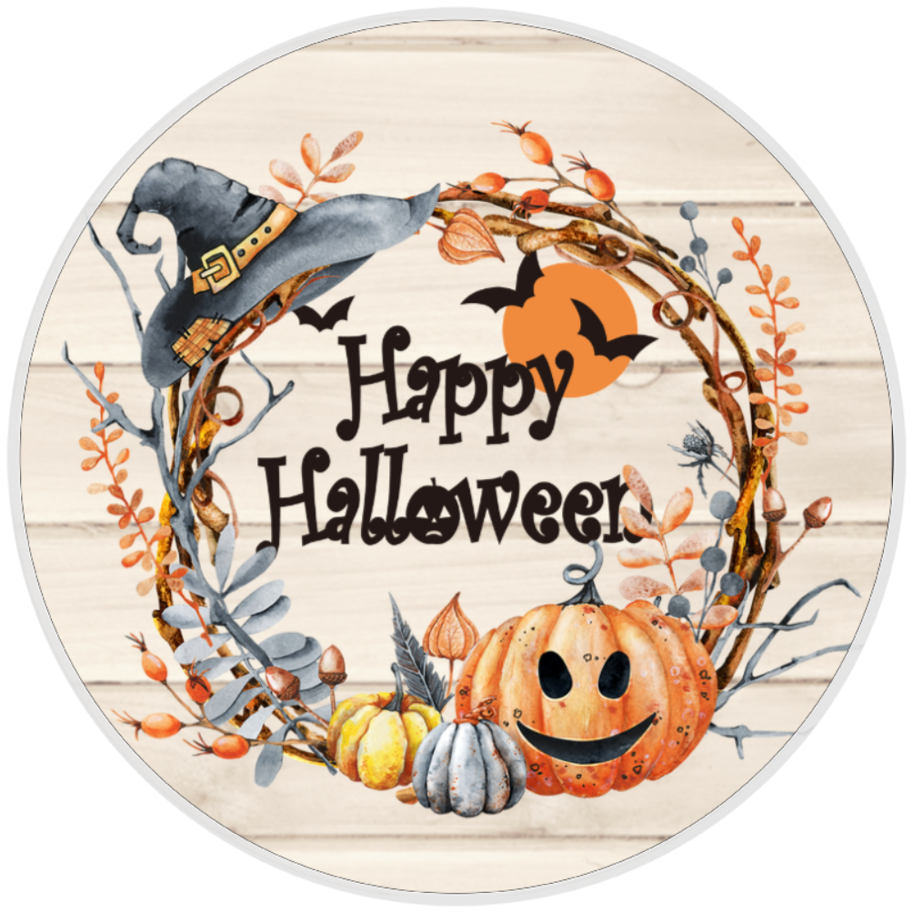 10” Happy Halloween Grapevine Wreath Sign, Home Decor, Aluminum, The Ritzy Cactus