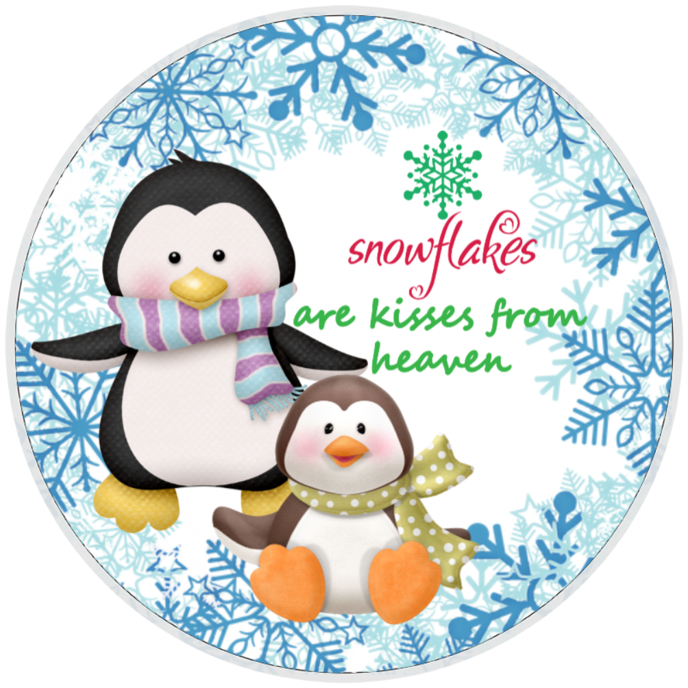 10” Penguin Snowflake Kisses Wreath Sign, Home Decor, Aluminum, The Ritzy Cactus