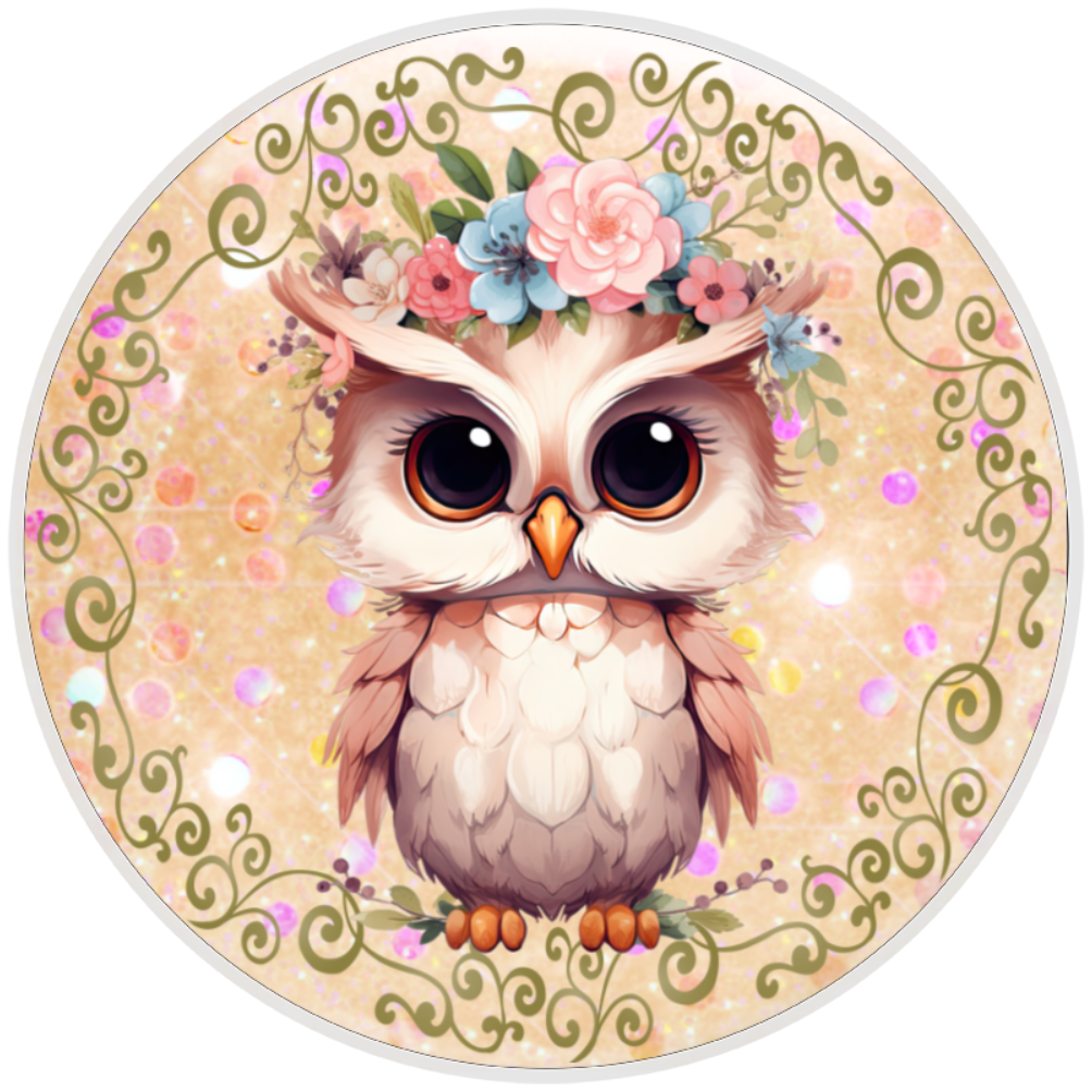 10”  Owl Pink Floral Sign, Home Decor, Aluminum, The Ritzy Cactus