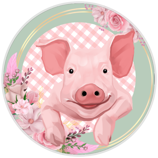 10” Floral Pig Wreath Sign, Home Decor, Aluminum, The Ritzy Cactus